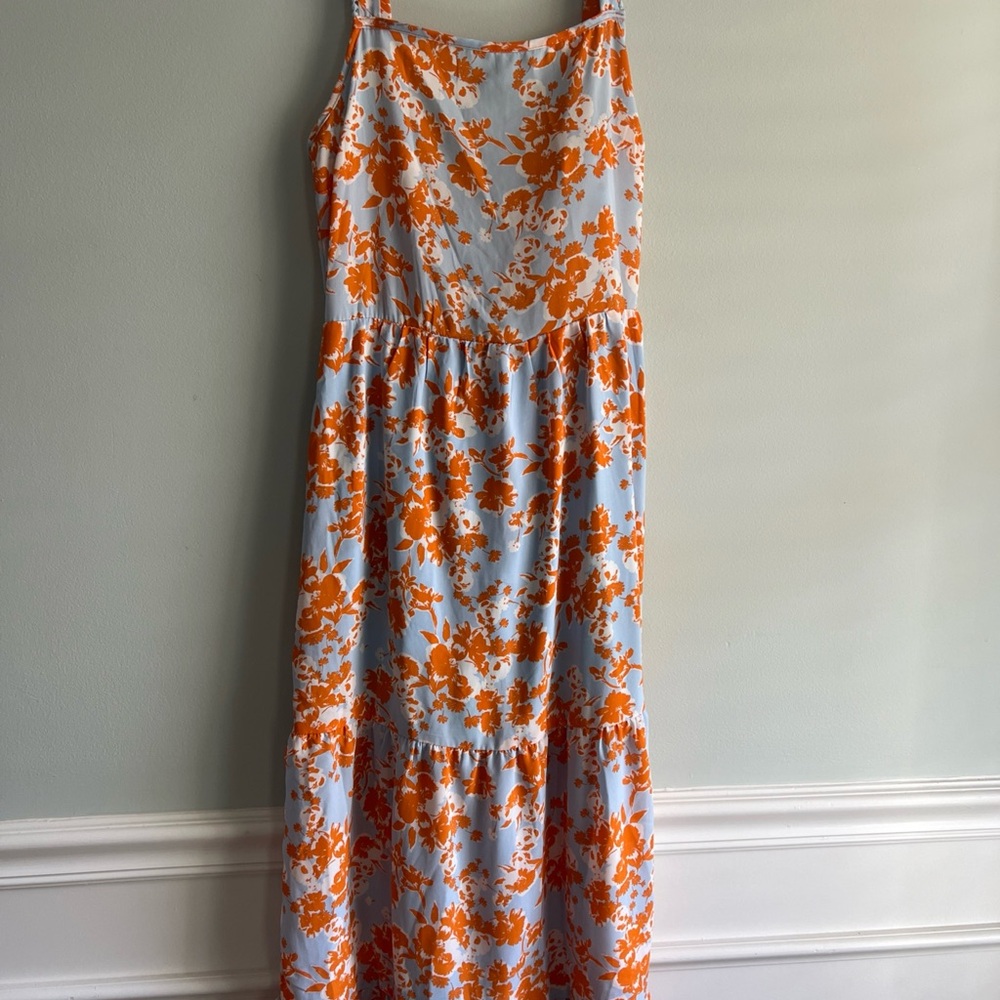 Floral Maxi Dress in Orange and Blue